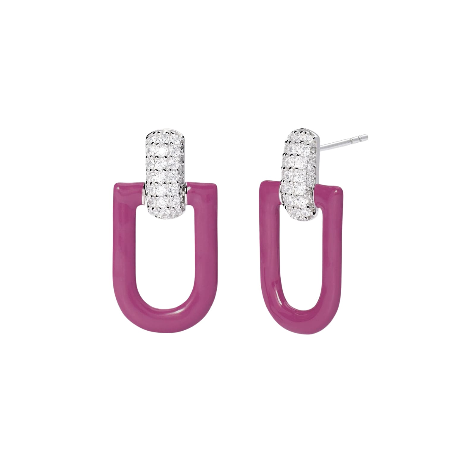 Orecchini pendenti Mabina in argento smalto fucsia e zirconi MISURA UNICA