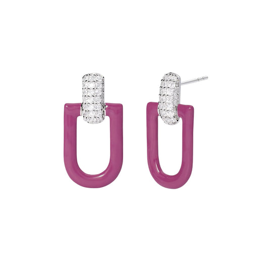 Orecchini pendenti Mabina in argento smalto fucsia e zirconi MISURA UNICA