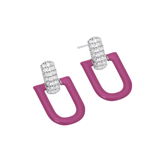 Orecchini pendenti Mabina in argento smalto fucsia e zirconi MISURA UNICA