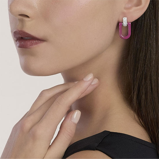 Orecchini pendenti Mabina in argento smalto fucsia e zirconi MISURA UNICA