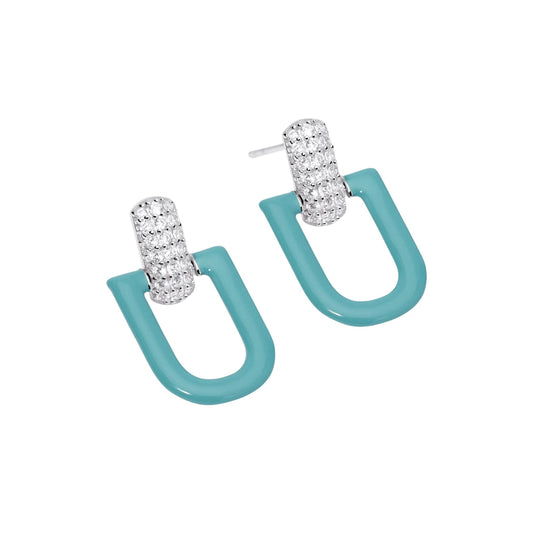 Orecchini pendenti Mabina in argento smalto azzurro e zirconi MISURA UNICA