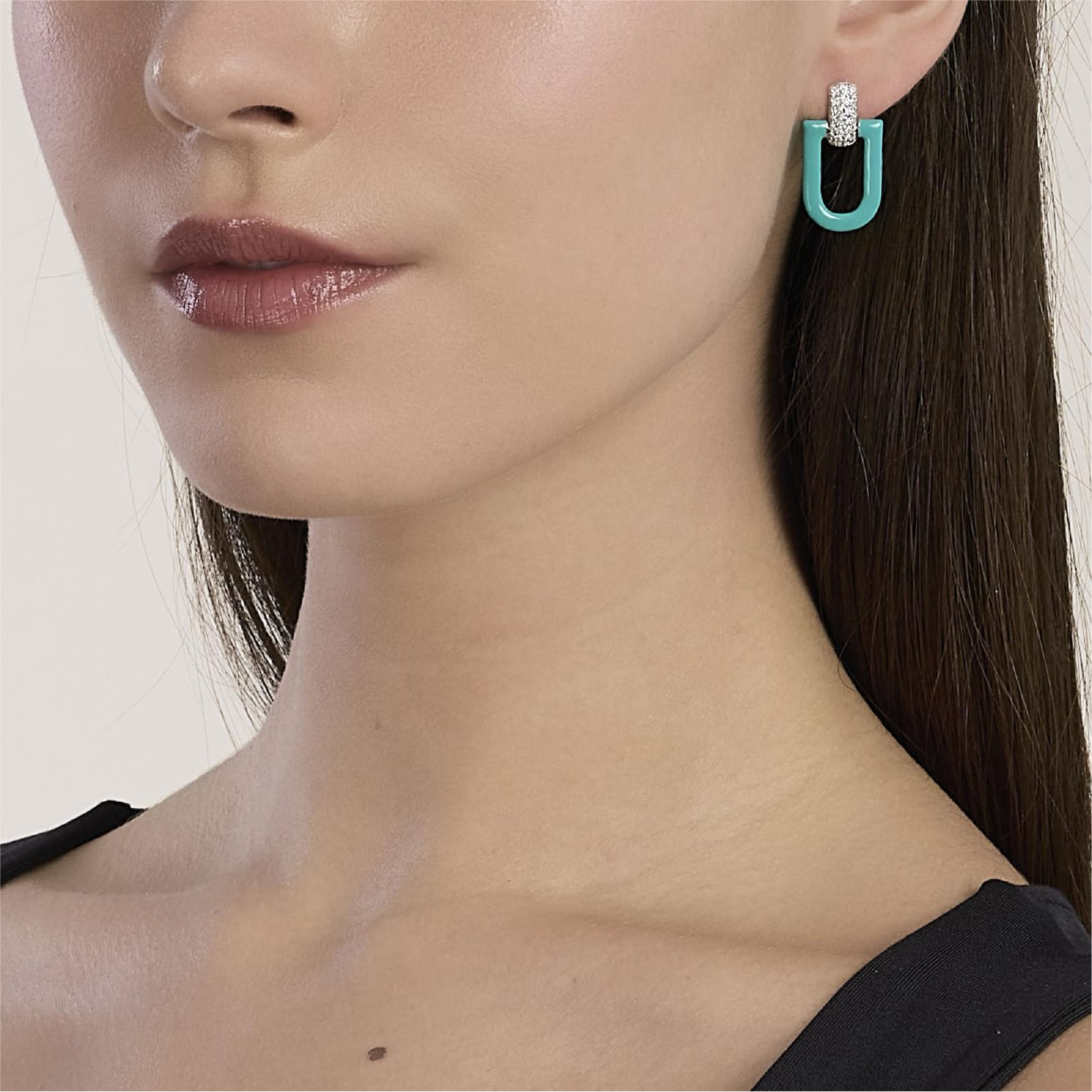 Orecchini pendenti Mabina in argento smalto azzurro e zirconi MISURA UNICA