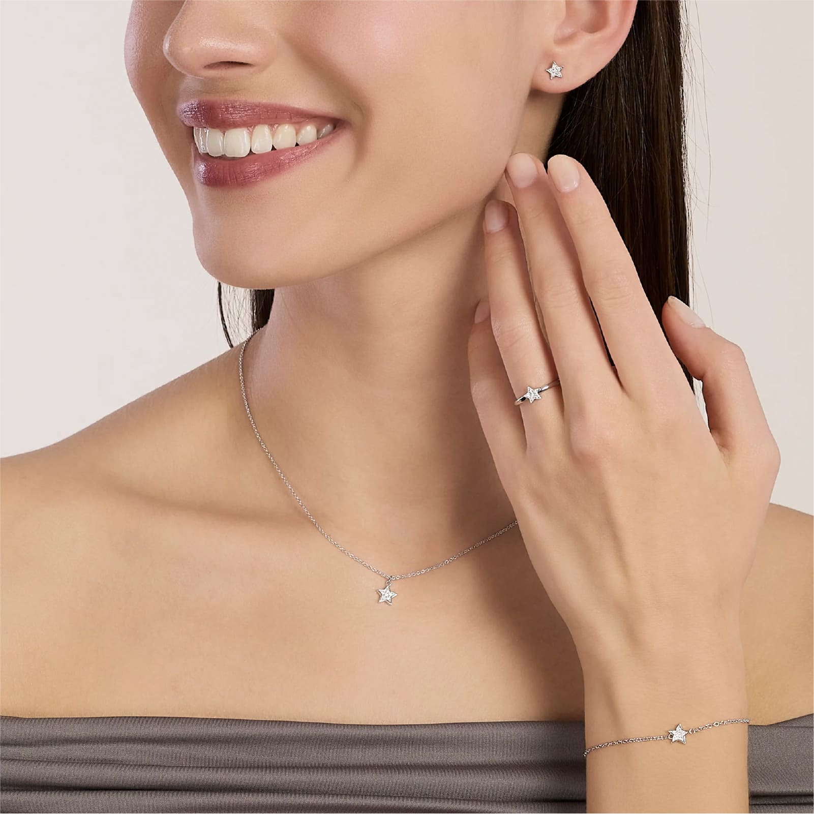 Orecchini lobo Mabina My Diamond in argento e diamanti stella MISURA UNICA