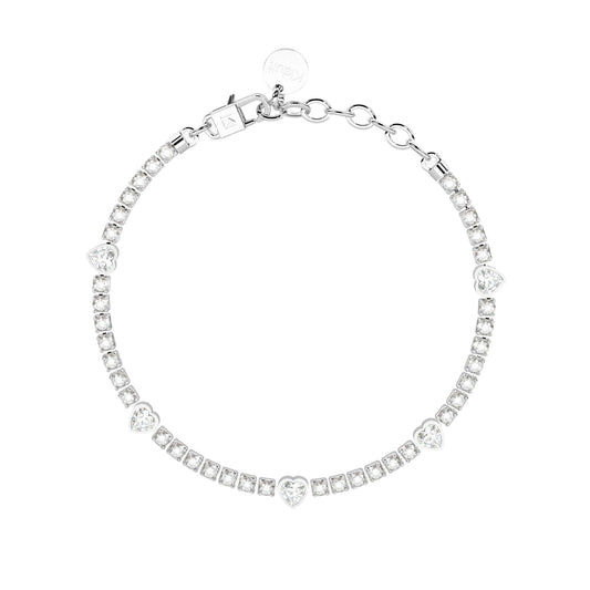Bracciale tennis donna Kidult in acciaio con cristalli cuore Regolabile 15,5-18 cm