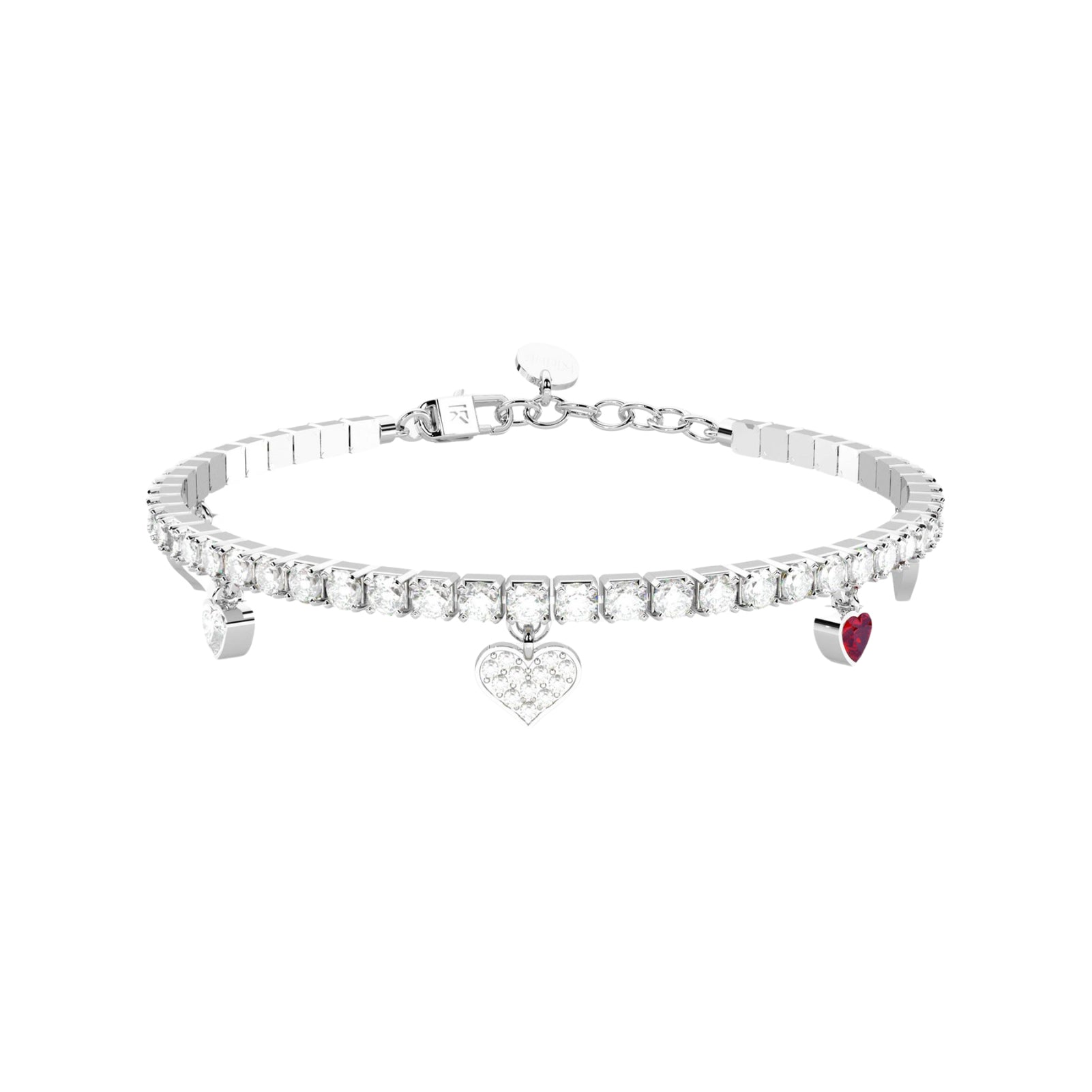 Bracciale tennis donna Kidult in acciaio cristalli e cuoricini Regolabile 15,5-18 cm