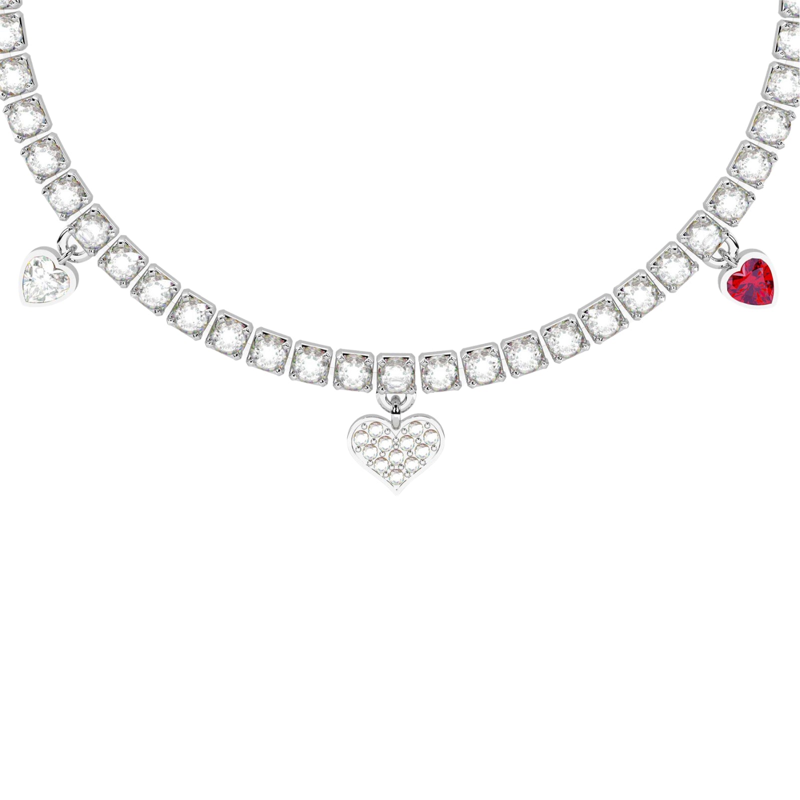 Bracciale tennis donna Kidult in acciaio cristalli e cuoricini Regolabile 15,5-18 cm