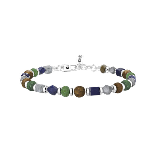 Bracciale da uomo Kidult in acciaio con pietre multicolor Regolabile 19-21 cm