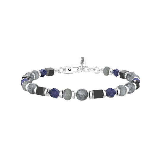 Bracciale da uomo Kidult in acciaio con pietre grigio e blu Regolabile 19-21 cm