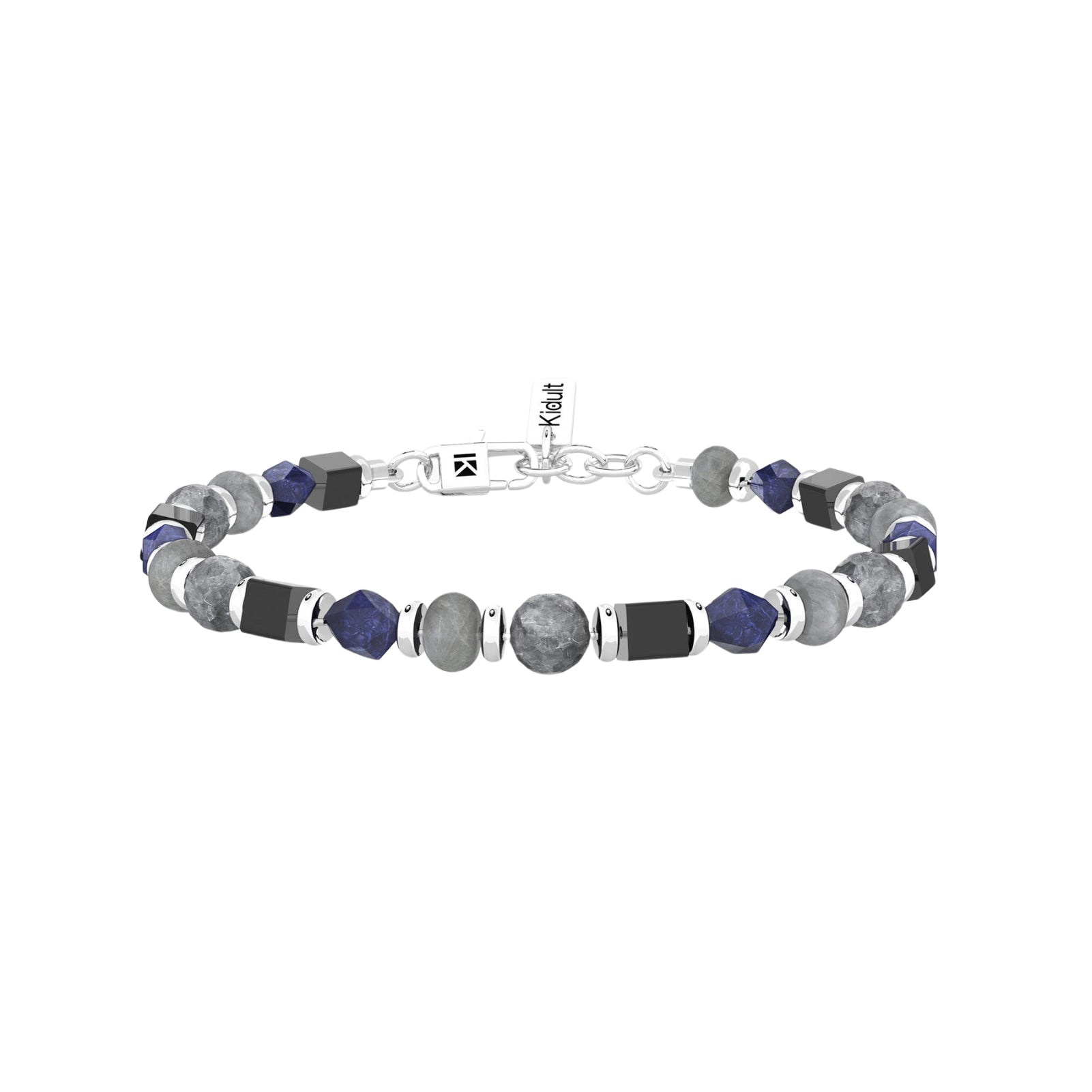 Bracciale da uomo Kidult in acciaio con pietre grigio e blu Regolabile 19-21 cm