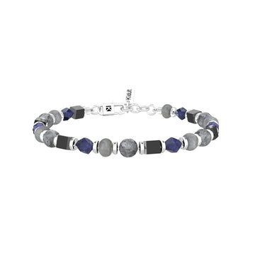 Bracciale da uomo Kidult in acciaio con pietre grigio e blu Regolabile 19-21 cm