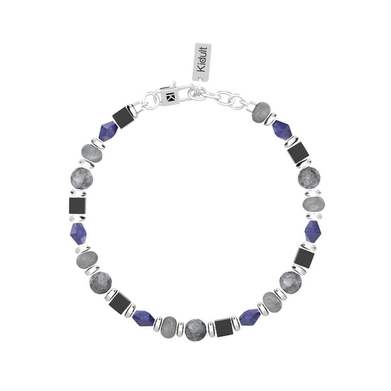 Bracciale da uomo Kidult in acciaio con pietre grigio e blu Regolabile 19-21 cm