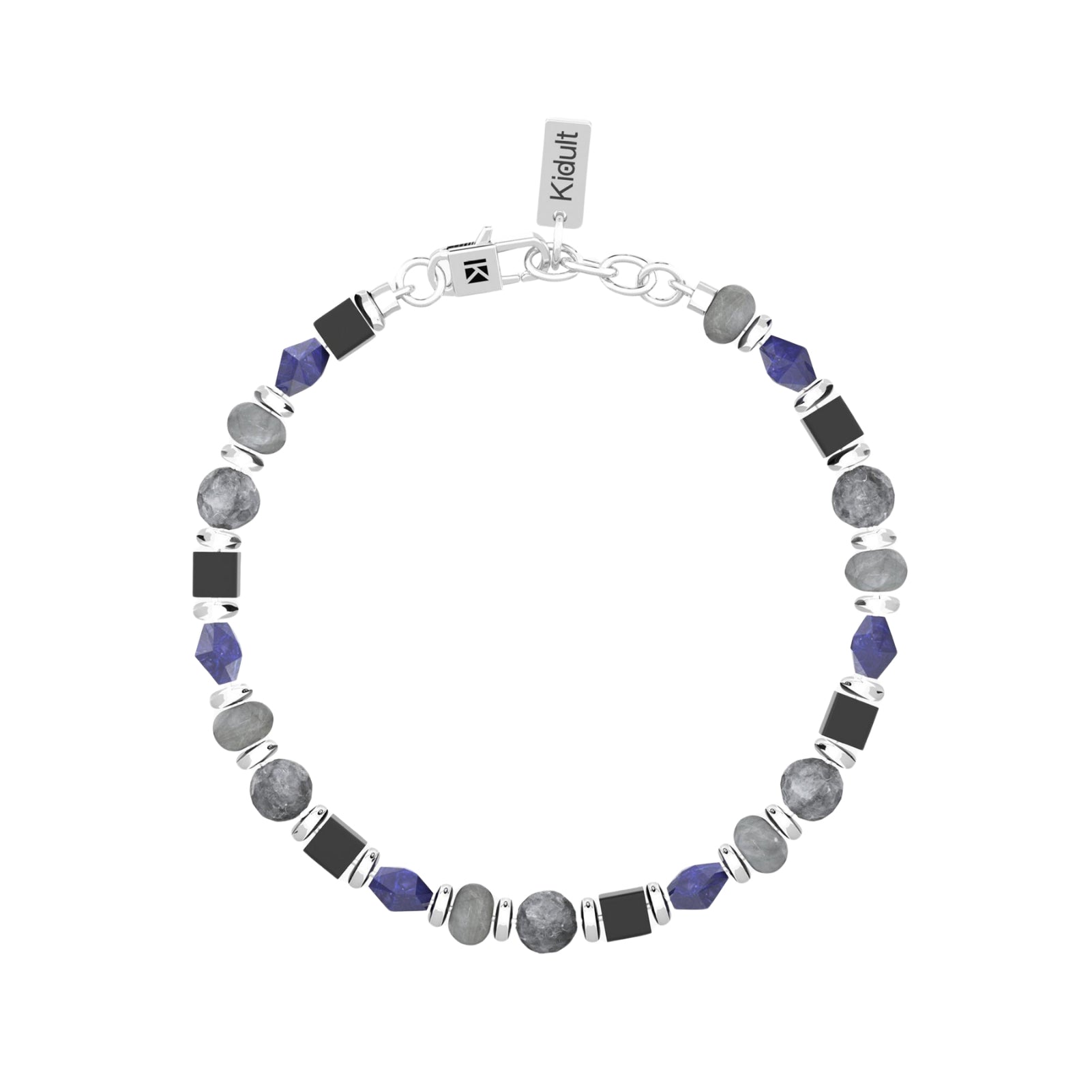 Bracciale da uomo Kidult in acciaio con pietre grigio e blu Regolabile 19-21 cm