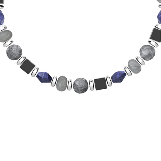 Bracciale da uomo Kidult in acciaio con pietre grigio e blu Regolabile 19-21 cm