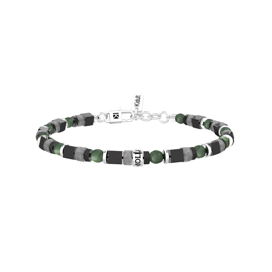 Bracciale uomo Kidult acciaio con pietre verdi nere e grigie Regolabile 19-21 cm
