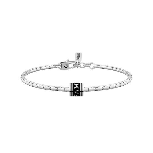 Bracciale da uomo Kidult in acciaio con elemento nero Regolabile 19-21 cm