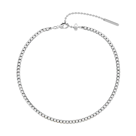 Cavigliera tennis Kidult in acciaio e cristalli bianchi Regolabile 21-25 cm