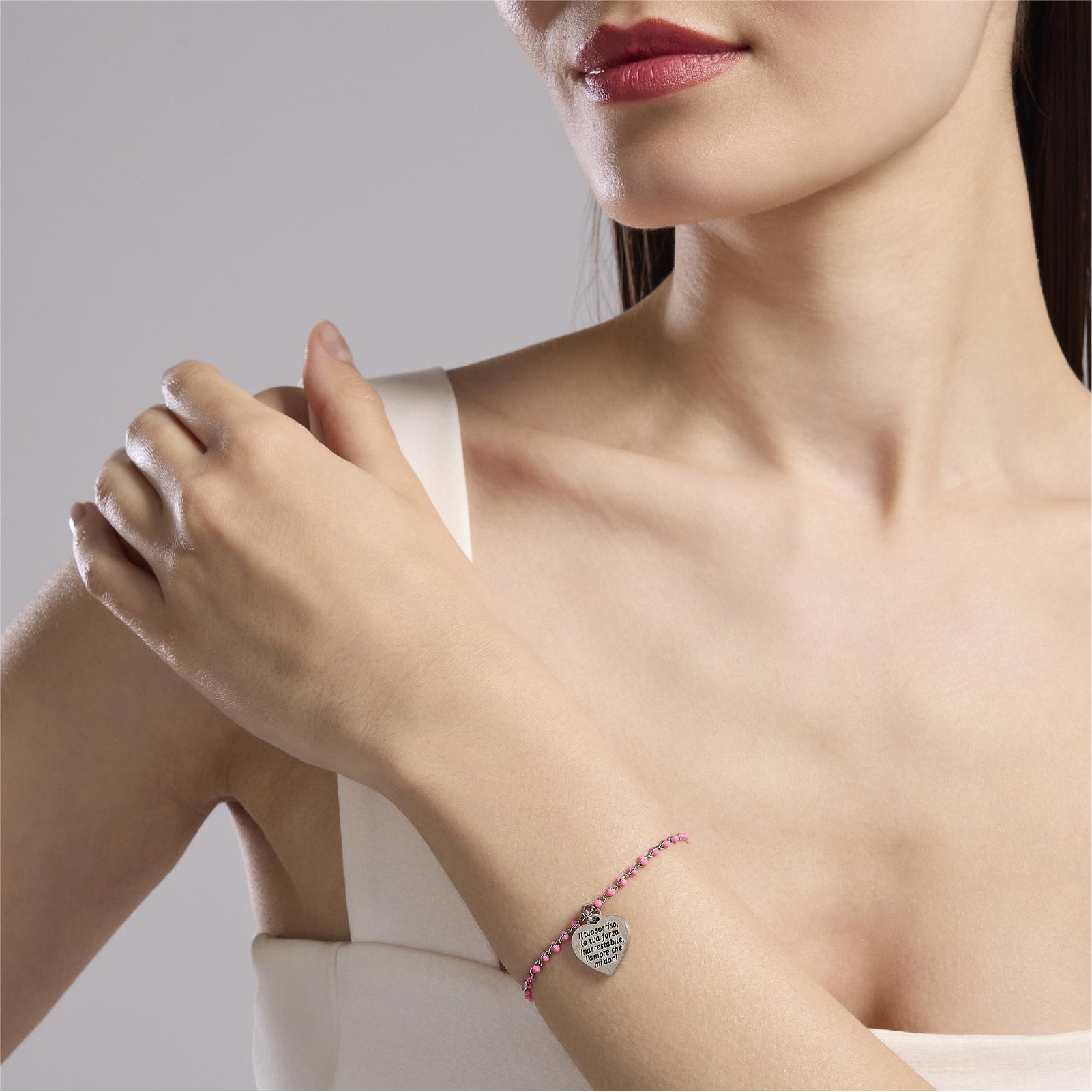 Bracciale donna Kidult By You in acciaio con smalto rosa Regolabile 16-19 cm