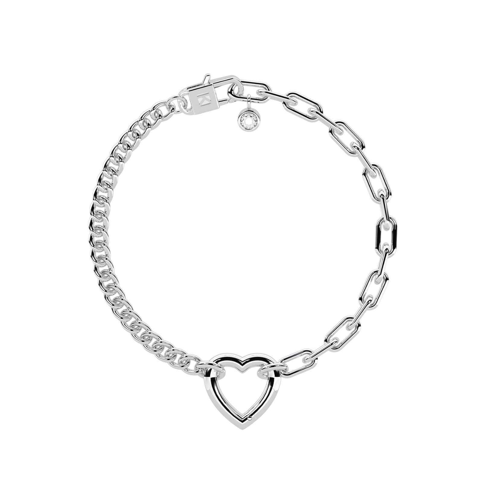 Bracciale Kidult in acciaio catena groumette e cuore centrale 19 cm