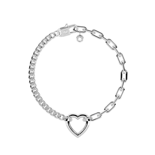 Bracciale Kidult in acciaio catena groumette e cuore centrale 19 cm