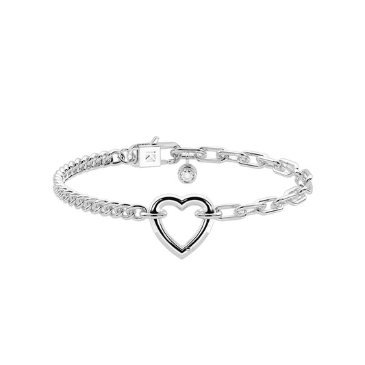 Bracciale Kidult in acciaio catena groumette e cuore centrale 19 cm