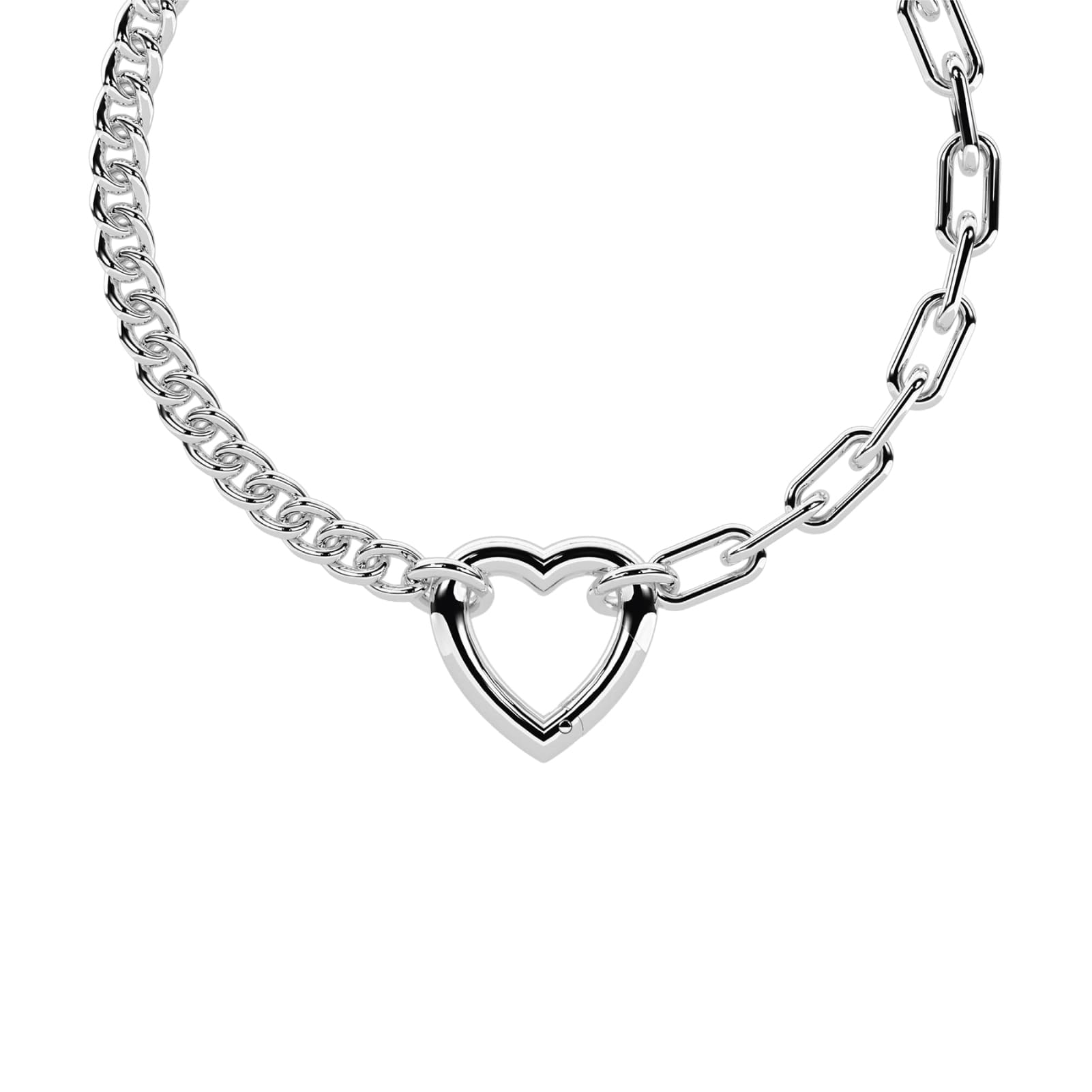 Bracciale Kidult in acciaio catena groumette e cuore centrale 19 cm