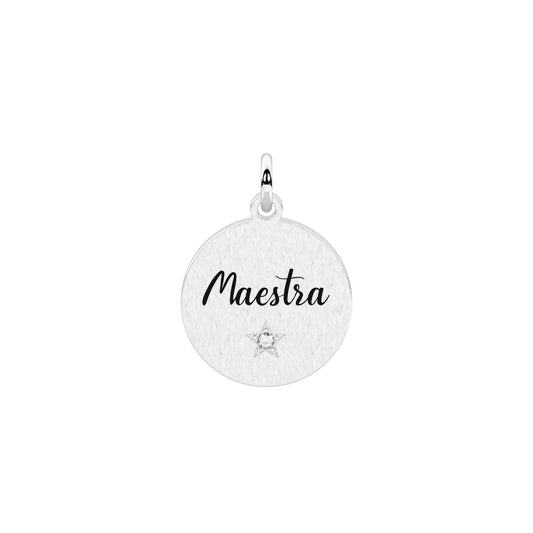 Charm tondo maestra Kidult By You acciaio con cristallo MISURA UNICA