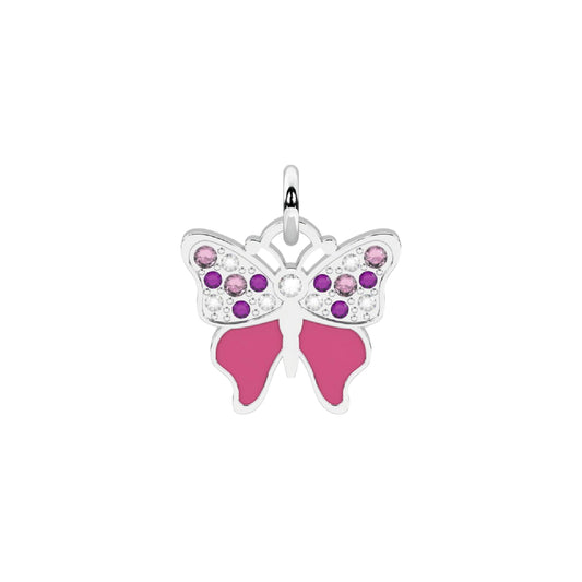 Charm farfalla Kidult By You acciaio con cristalli rosa MISURA UNICA
