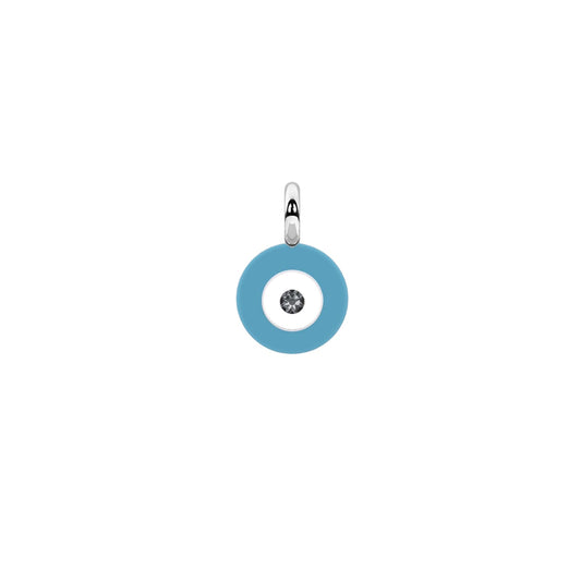 Charm Kidult Symbols in acciaio occhio azzurro e cristallo nero MISURA UNICA