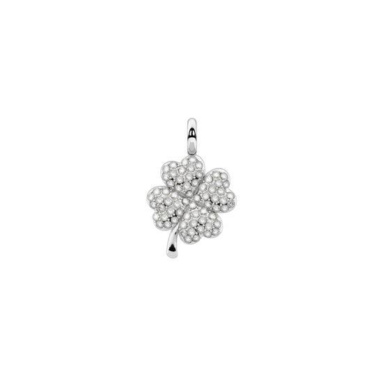 Charm Kidult Symbols in acciaio quadrifoglio e cristalli MISURA UNICA