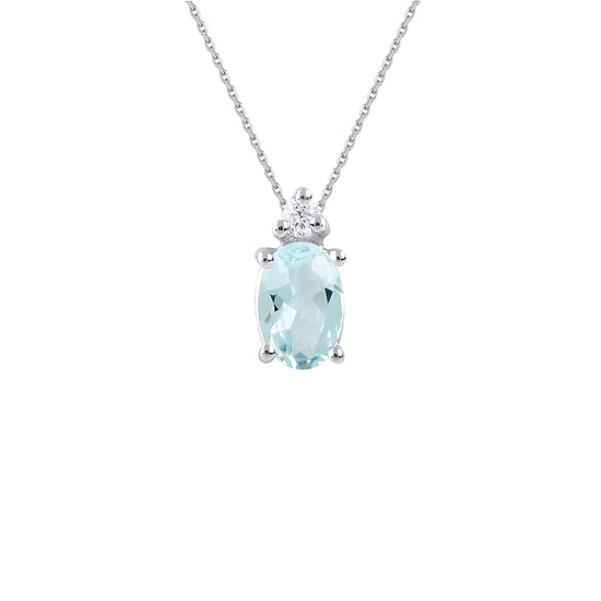 Collana Demetra oro 9kt diamante e acquamarina ovale 0,50 ct MISURA UNICA