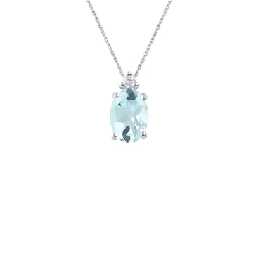 Collana Demetra oro 9kt diamante e acquamarina ovale 0,80 ct MISURA UNICA