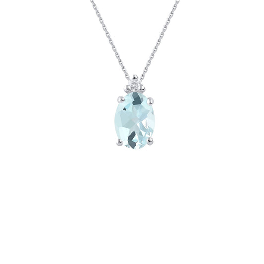 Collana Demetra oro 9kt diamante e acquamarina ovale 0,80 ct MISURA UNICA