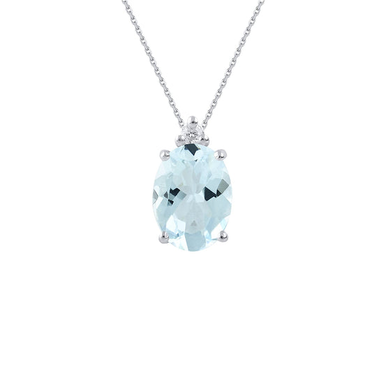 Collana Demetra oro 9kt diamante e acquamarina ovale 1,30 ct MISURA UNICA