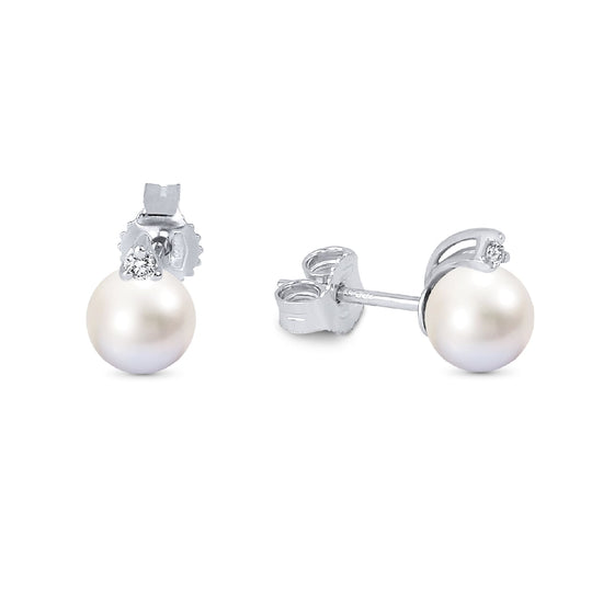 Orecchini Demetra Diana oro bianco diamanti e perle 6/6,5 mm MISURA UNICA