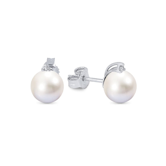 Orecchini Demetra Diana oro bianco diamanti e perle 8/8,5 mm MISURA UNICA