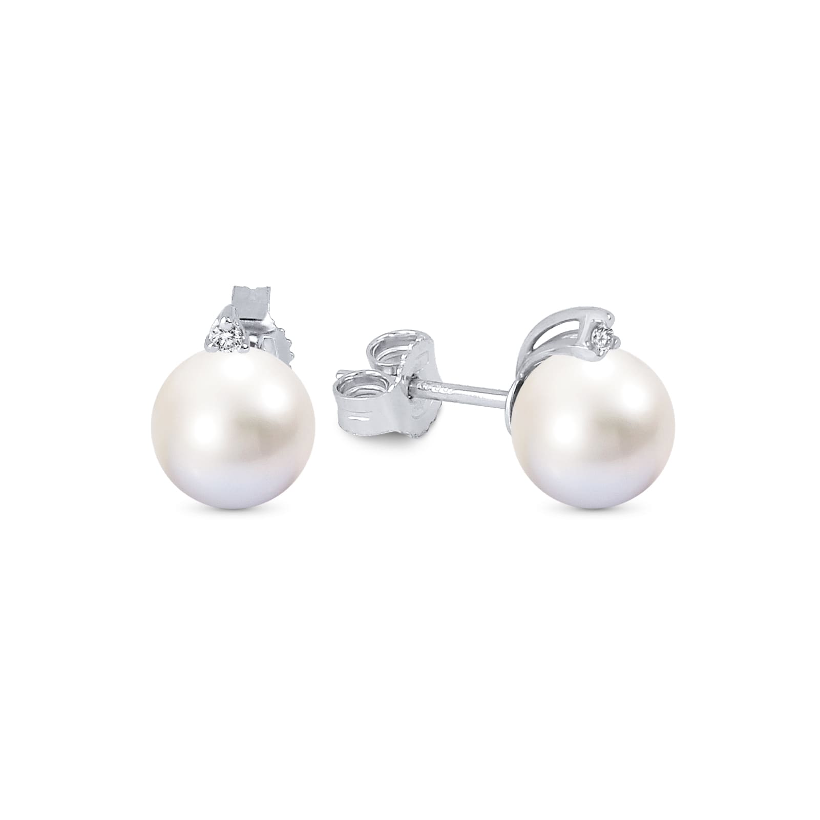 Orecchini Demetra Diana oro bianco diamanti e perle 8/8,5 mm MISURA UNICA