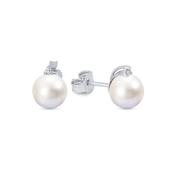 Orecchini Demetra Diana oro bianco diamanti e perle 8/8,5 mm MISURA UNICA