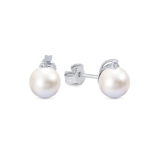 Orecchini Demetra Diana oro bianco diamanti e perle 8/8,5 mm MISURA UNICA