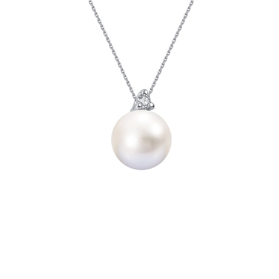 Collana Demetra Diana in oro bianco diamanti e perla 6/6,5 mm MISURA UNICA