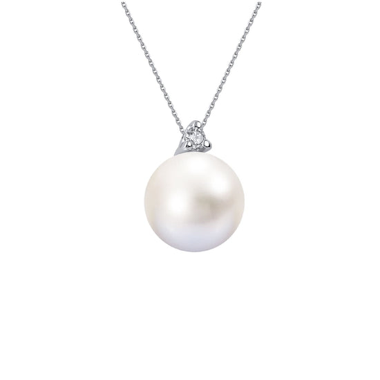 Collana Demetra Diana in oro bianco diamanti e perla 8/8,5 mm MISURA UNICA