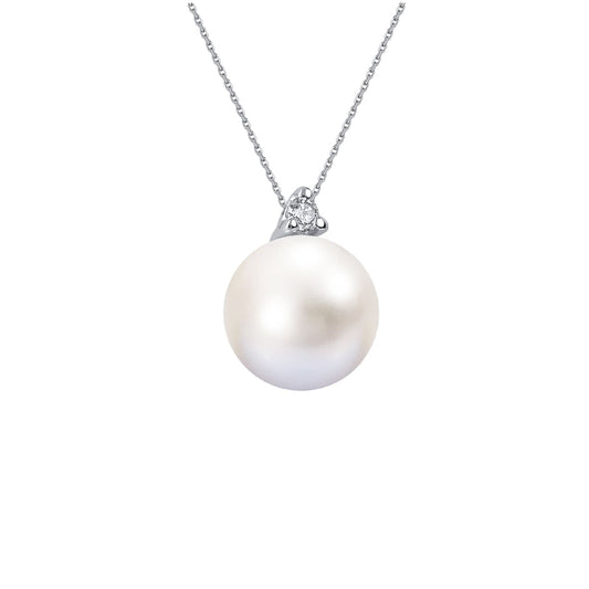 Collana Demetra Diana in oro bianco diamanti e perla 8/8,5 mm MISURA UNICA