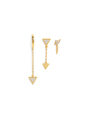 Set orecchini pendenti Valentina Ferragni Sofia Gold da donna argento 925 placcato oro 24kt con triangoli, cuore e zirconi DVF-OR-PE10