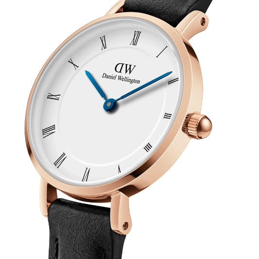 Orologio solo tempo donna Daniel Wellington Petite acciaio rosé pelle nera 28mm DW00100683-2