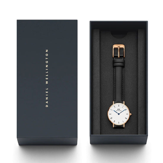 Orologio solo tempo donna Daniel Wellington Petite acciaio rosé pelle nera 28mm DW00100683-5