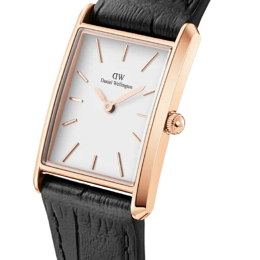 Orologio donna Daniel Wellington Bound Watch acciaio rosé pelle nera 32x22mm DW00100693-2