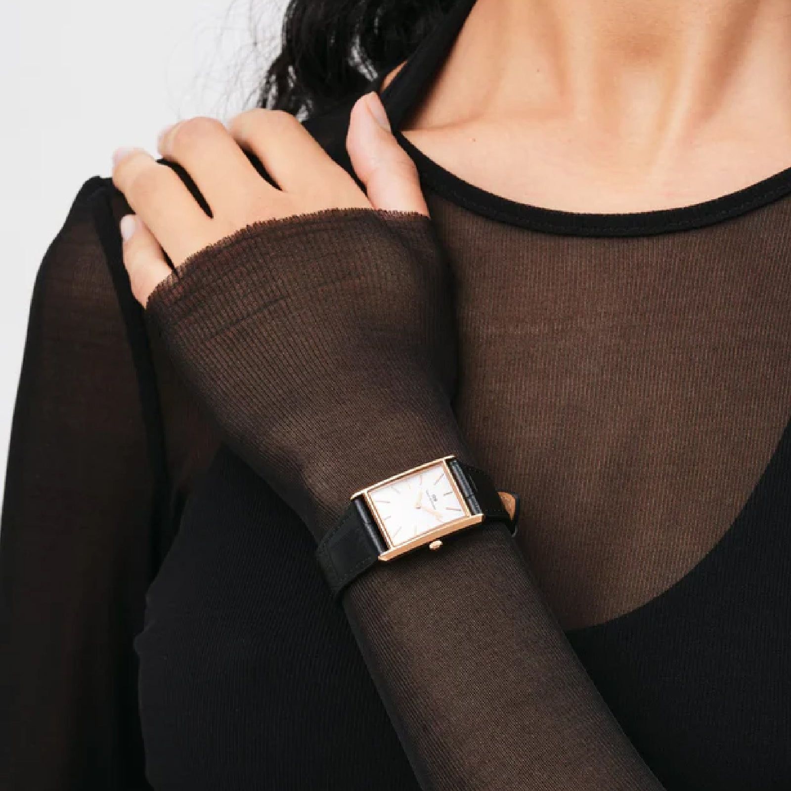 Orologio donna Daniel Wellington Bound Watch acciaio rosé pelle nera 35x24mm DW00100698-5
