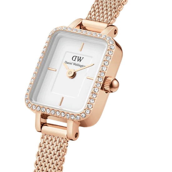 Orologio donna Daniel Wellington Quadro Mini in acciaio rosé e cristalli 15x18mm DW00100731-2