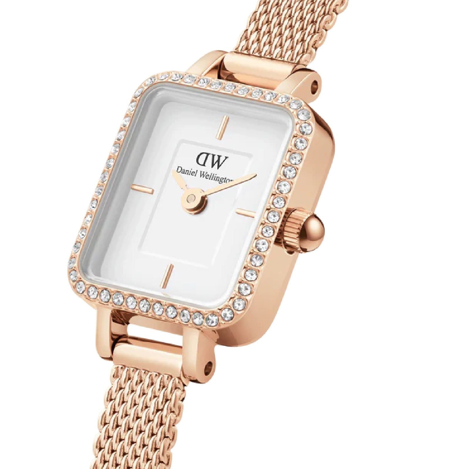 Orologio donna Daniel Wellington Quadro Mini in acciaio rosé e cristalli 15x18mm DW00100731-2