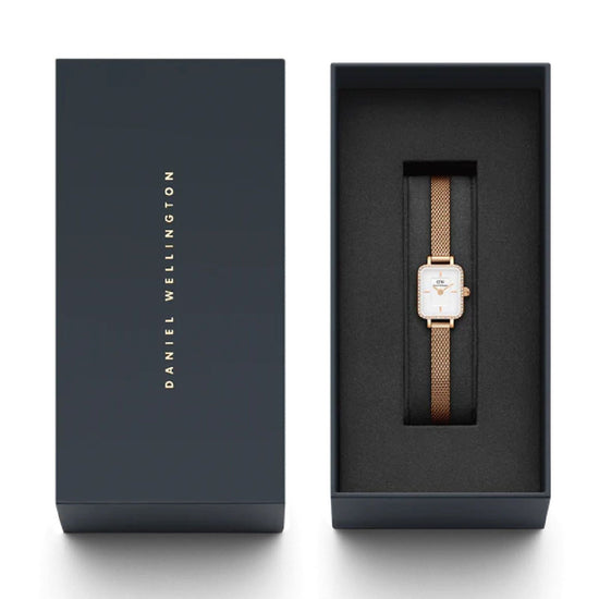 Orologio donna Daniel Wellington Quadro Mini in acciaio rosé e cristalli 15x18mm DW00100731-4