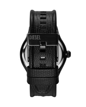 Orologio solo tempo Diesel Vert uomo con cassa acciaio 44 mm, quadrante nero, tre lancette, datario e cinturino pelle nera DZ2193